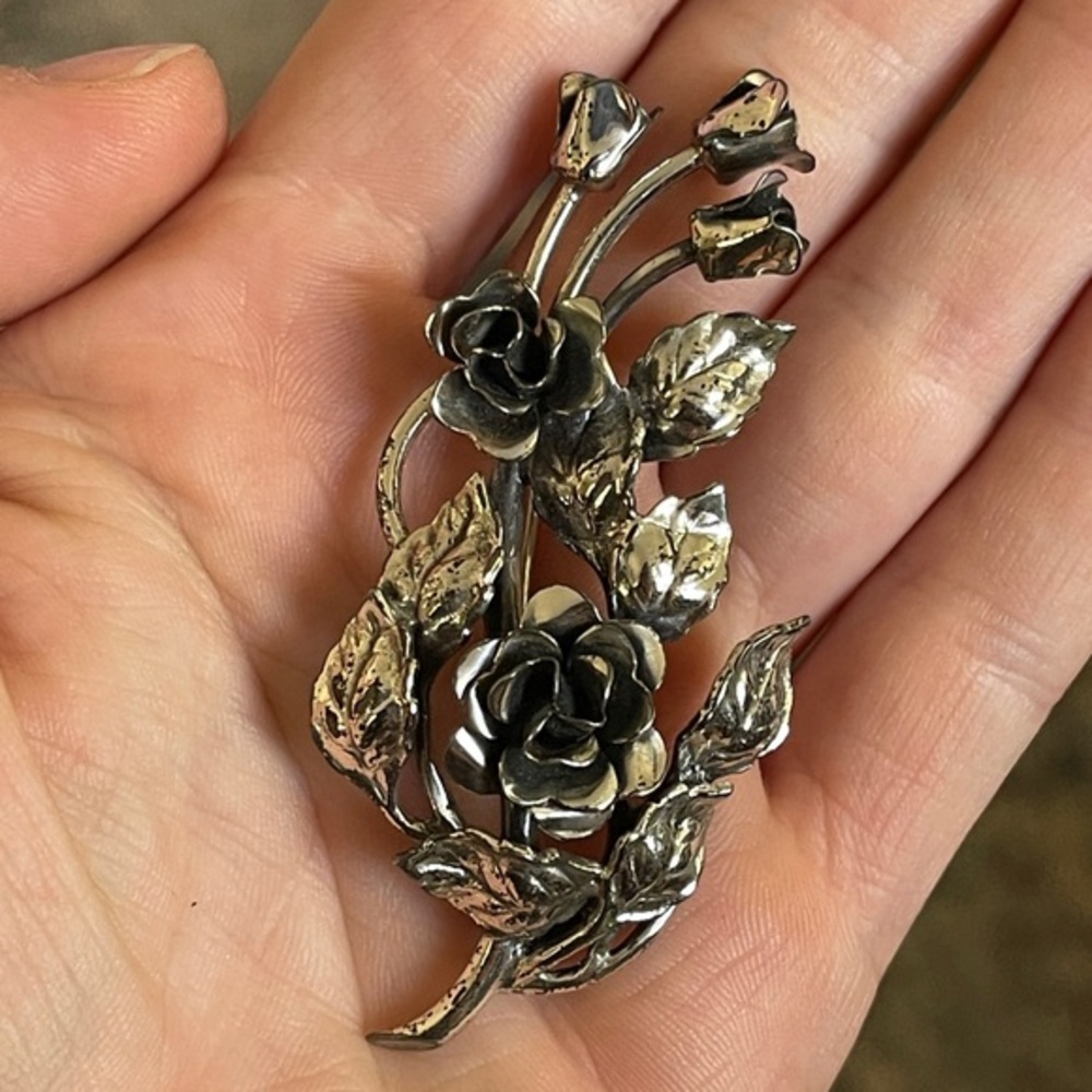Vintage Danecraft Sterling Silver .925 Rose Flower Bouquet Brooch